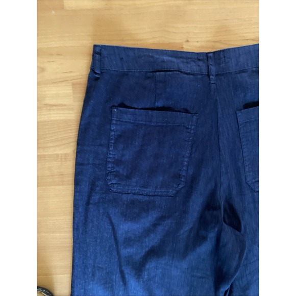 Kut from the Kloth Topaz High Waist Crop Wide Leg Linen Blend Pants Size 14 Blue - Picture 7 of 10